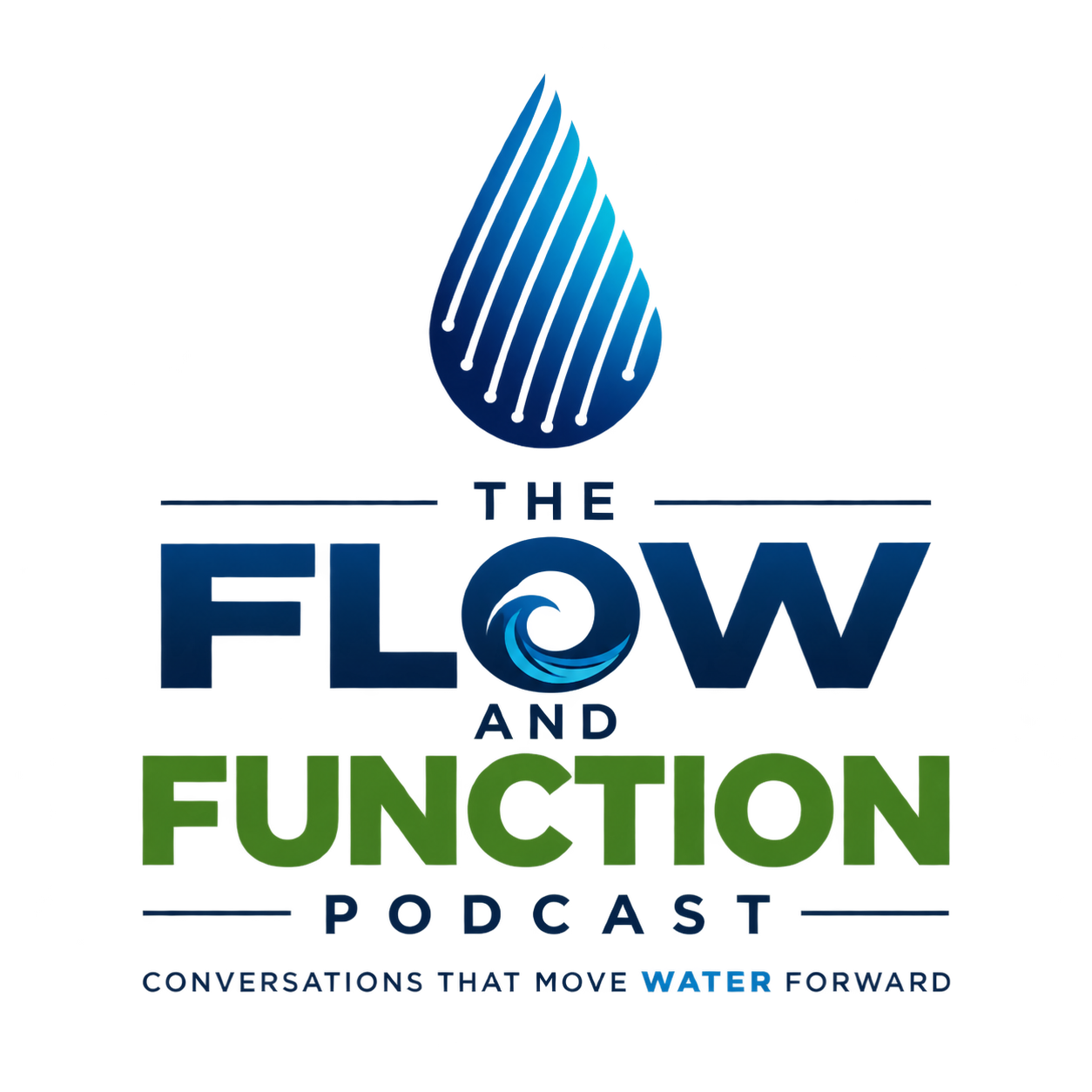 The Flow and Function Podcast logo featuring the Aqua Tech water drop